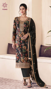 Heavy Chinon With Multi Digital Print With  Sequence Embroidery Stich Work Suit